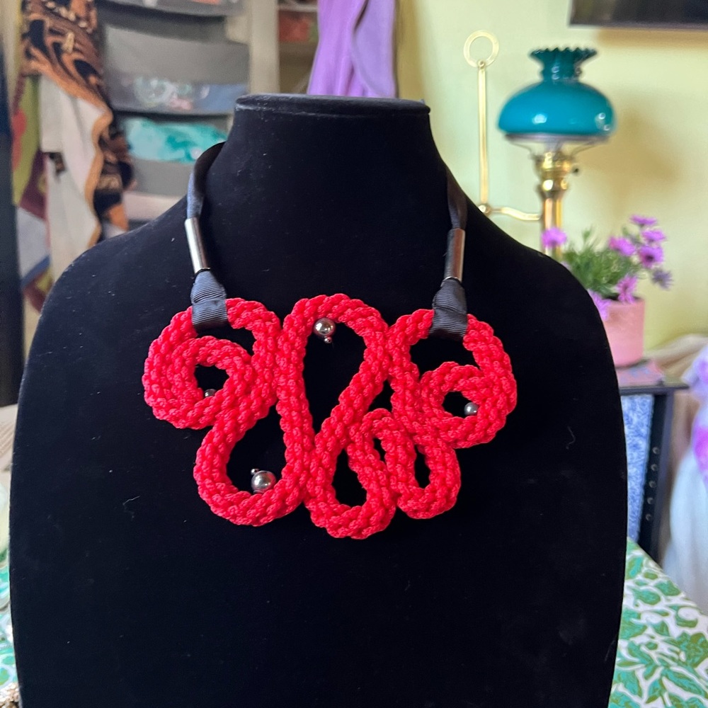 Handmade Ukranian Artisan Bold Red Fabric Necklace